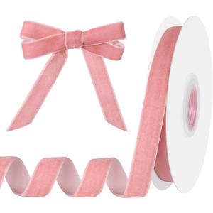 Pink Velvet Ribbon 5/8 Inch 15 Yards Velvet Fabric Vintage Pink Valentines Day Decor Ribbons for Bows Choker Gift Wrapping Hair Home Decor Wreaths Decorations