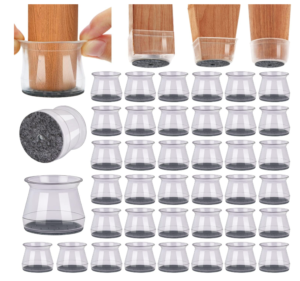 BUMACO Chair Leg Floor Protectors Square Chair Leg Protectors for Hardwood Floors Silicone Pads Covers to Protect Floors Clear40 Pcs Square XL (15/8" to 2")