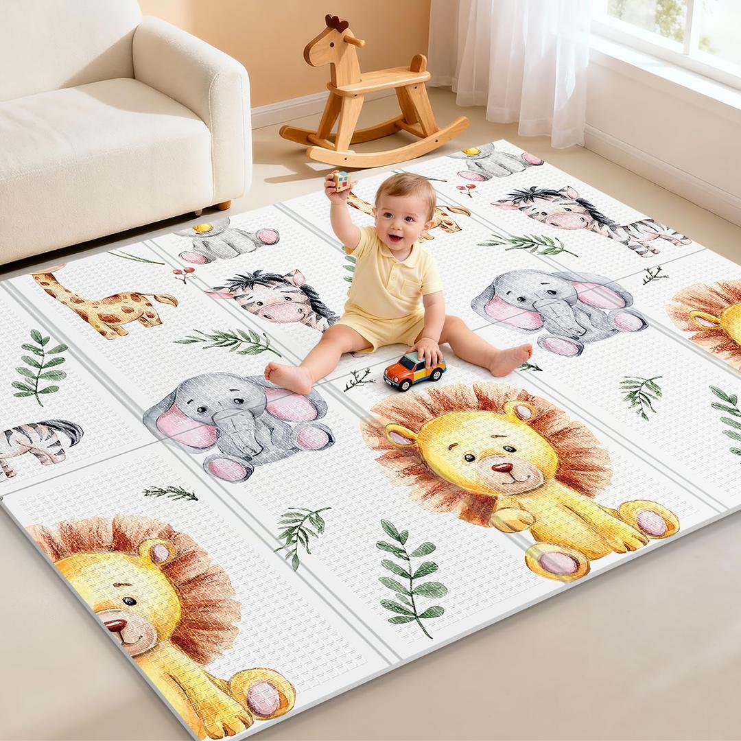 Noonkty 71x59 Foldable Foam Baby Play Mat for Floor, Babies Activity Tummy Time Playmat, Kids Non Toxic Foam Thick Play Mat for Baby, Toddlers, Waterproof & Anti-slip Crawling Mats