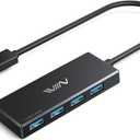 USB 3.0 Hub, 4 Port USB Hub Splitter, USB A Expander Portable USB Adapter Multiport Data Hub for Laptop, iMac Pro, MacBook Air, Mac mini/Pro, Surface Pro, USB Flash Drives, and Mobile HDD-Black (1 Feet)