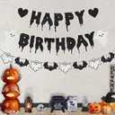 2 x Halloween Birthday Party Decorations Glitter Happy Birthday Banner Horror Movie Decor Supplies Scream Theme Party Favors(Black)