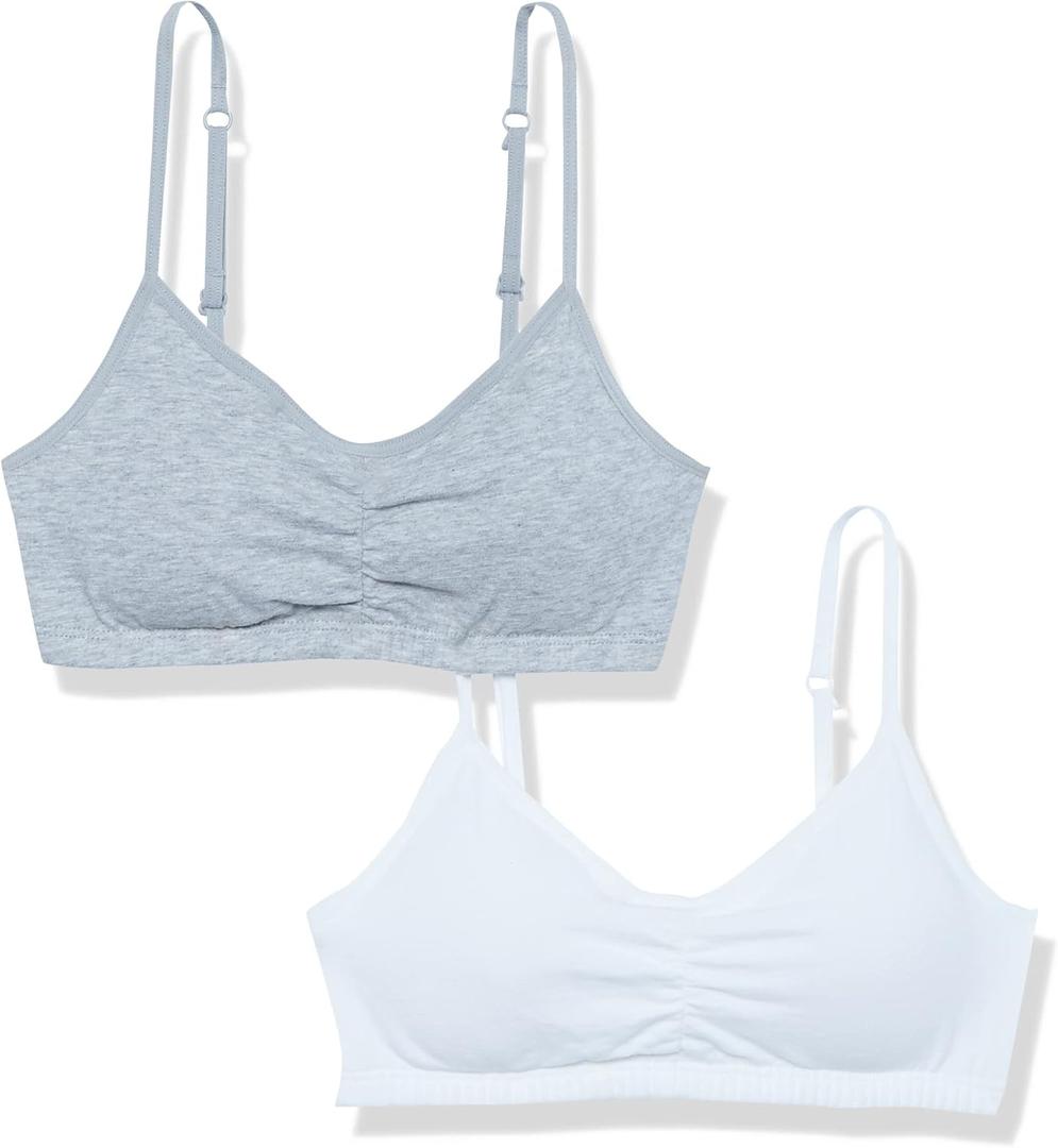 Fruit of The Loom Girls' Bra with Removable Cookies, 2-Pack (34, White/Heather Grey)