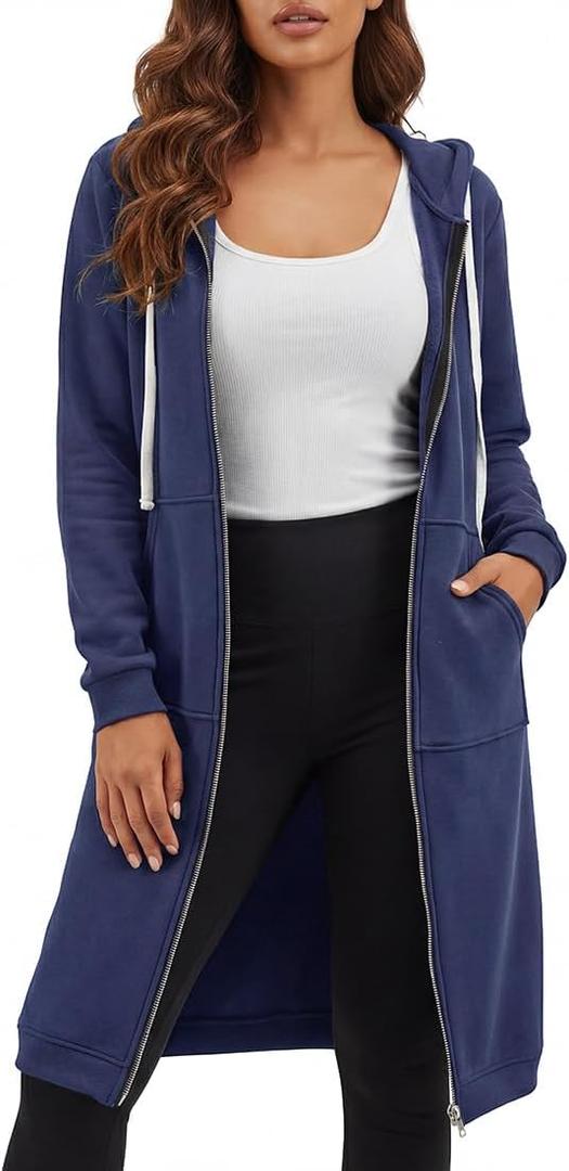 DUOYANGJIASHA Womens Hoodies Zip Up Sweatshirts Oversized 2026 Fashion Long Hooded Fall Winter Fleece Jackets with Pockets (Large, Blue)