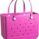 Large Beach Bag Waterproof Travel Tote Bag Washable Open Tote Bag for Beach, Pool Boat, School Sports (Medium, Hot Pink Bag)
