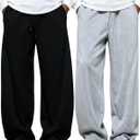 SOLY HUX Men's Athletic Sweatpants 2 Packs Drawstring Elastic Waist Wide Leg Baggy Sports Pants (Black, L)