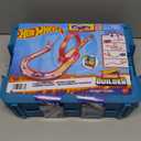 Hot Wheels Toy Car Track Set, Track Builder Playset Flame Stunt Pack with 16 Component Parts & 1:64 Scale Vehicle in Modular Storage Container