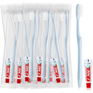 Disposable Toothbrushes with Toothpaste, Light Blue Toothbrush and Toothpaste, Individually Packaged, Suitable for Hotels, Homes, Camping, and Travel (100-PACK)