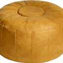 Thgonwid Unstuffed Moroccan Storage Pouf Foot Stool Ottoman Seat Handmade Faux Leather Bean Bag Floor Chair Foot Rest for Living Room, Bedroom or Balcony (Yellow)