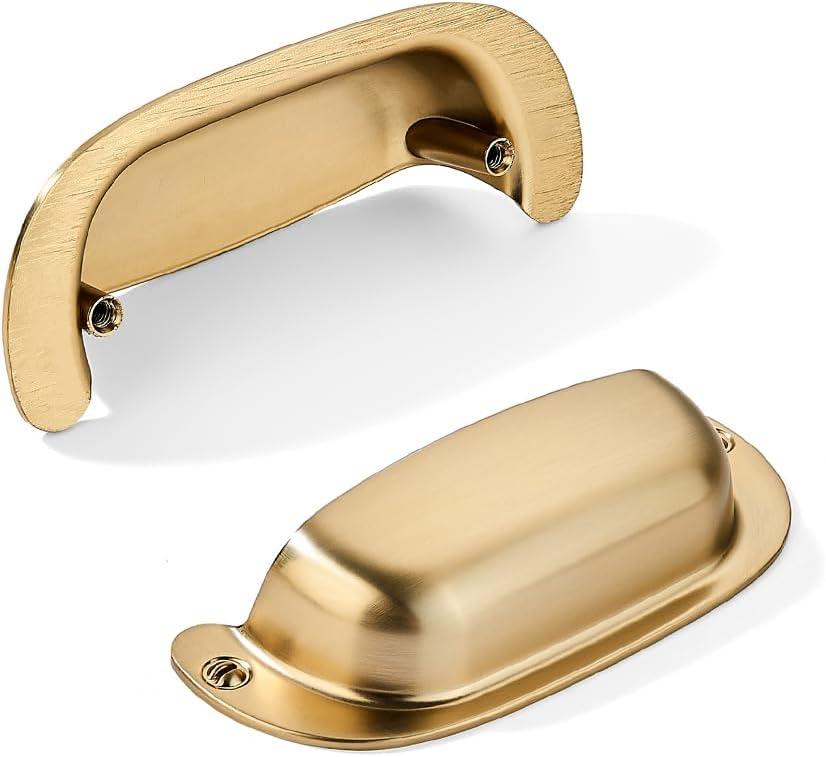 khtumeware 10 Pack 3"(76mm) Hole Center Retro Satin Brass Drawer Pulls Brushed Brass Cabinet Bin Cup Pulls Bathroom Hardware Cabinet Handles Drawer Handles Knobs