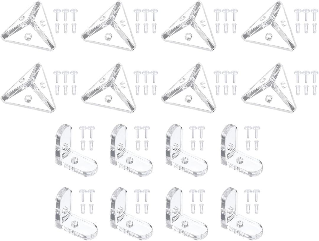 uxcell 8 Set Acrylic Corner Bracket L-Shaped and Triangle Corner Connector Joint Hanger Brace Brackets Transparent w/Snap for Reinforcement Connecting Furniture