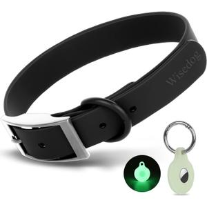 Adjustable Dog Collar with Airtag Holder: Durable Dog Collars, Soft Rubber Coated Webbing, Waterproof and Easy to Clean, for Small Medium Large Dogs(M|12"-16"  4/5 in, Black)