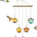 Hummingbird Feeder for Outdoors Hanging, Hand Blown Glass, with 2 Feeding Ports Up & Down- Wind Chimes Shaped Hummingbird Bird Feeders for Viewing, Ant and Bee Proof, Garden Decor Gifts