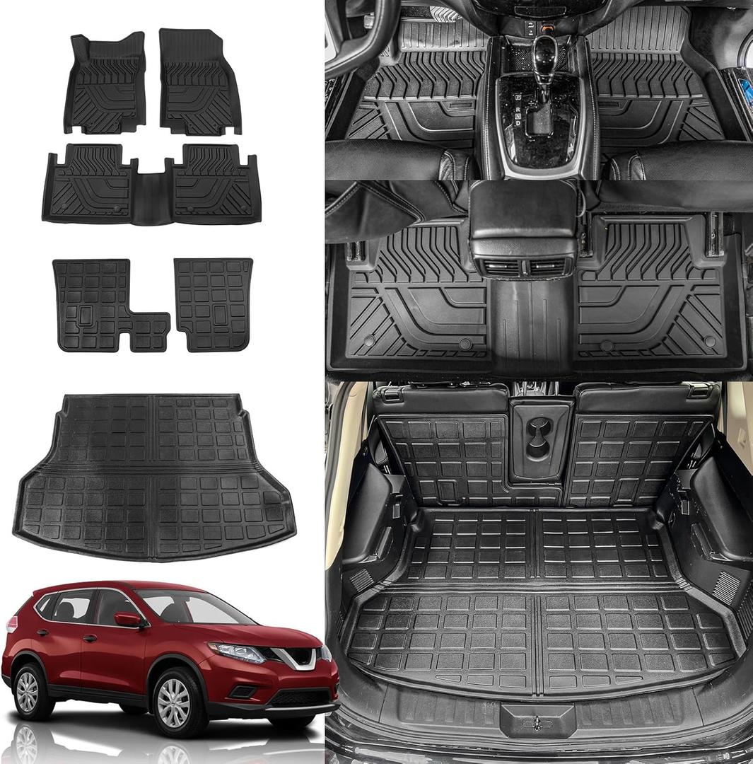 Rongtaod Floor Mats Compatible with 2014-2020 Nissan Rogue Trunk Liner Cargo Liner Cargo Mat All Weather Back Seat Cover Protector 2019 Nissan Rogue Accessories (Backrest Mats+Trunk Mat+Floor Mats)