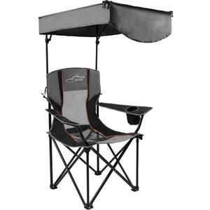 FAIR WIND Oversized Camping Lounge Chair with Adjustable Shade Canopy for Outdoor Sports Heavy Duty Quad Fold Chair Arm Chair - Obsidian