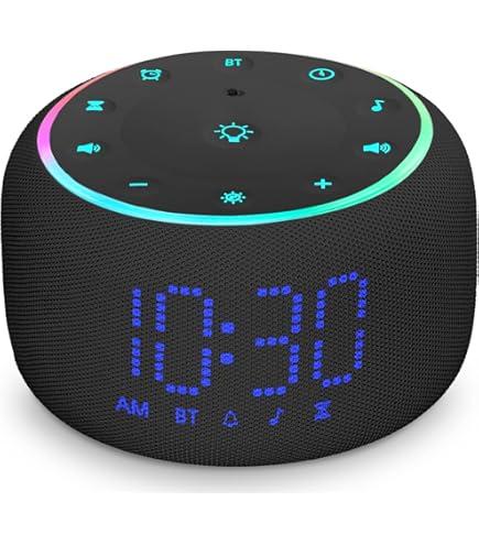 White Noise Machine Alarm Clock: Auto-Dimmable Clock for Bedrooms - 5W Stereo Bluetooth Speaker - Sound Machine with 24 Sleep Sounds for Adults Kids