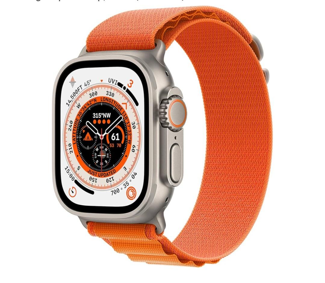 Apple Watch Ultra [GPS + Cellular 49mm] Titanium Case with Orange Alpine Loop, Small