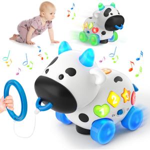 Musical Cow Baby Toys 6-12-18 Months, Bilingual Crawling Walking Toddler Educational Learning Toy for 1 Year Old Boy Girl Birthday Gifts, 6 7 8 9 10 12 Month Old (Blue)