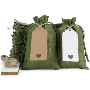 Tapleap Green Small Gift Bags with Drawstring - 30Pcs 4x6 Burlap Sacks for Wrapping Mother's Day Favors, Soap, Jewelry, Crosses Games, Marble Sets, For Small Business, Birthday, Wedding