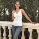 Womens Lace Patchwork Sexy Deep V Neck Knitted Vests Summer Camis Tank Tops (White, M)