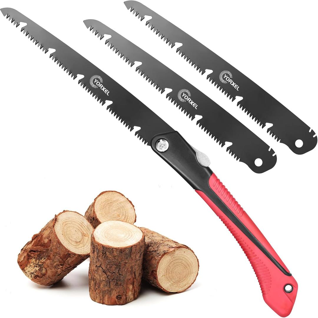 Folding Camping saw 10 inch  SK9 High-Carbon Steel TEFLON-Coated Rust-Resistant, 2 Locking Positions, Hand Saw for Garden Tree Limbs, Wood Cutting & Outdoor Camping (2 Extra Blades)