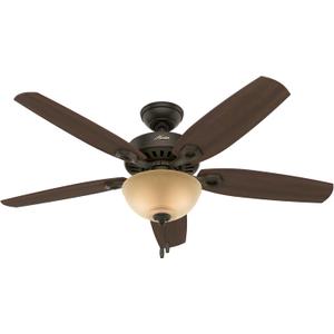 Hunter 52 inch Indoor Ceiling Fan with LED Light - Bronze Ceiling Fan with Pull Chain, For Bedroom or Living Room, Standard Mount, No Remote, 5 Blades, Includes Bulbs- Builder Deluxe 53091, New Bronze