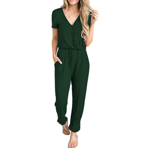 PRETTYGARDEN Jumpsuits for Women Dressy 2025 Summer Casual Short Sleeve Romper Spring Airport Beach Vacation Travel Outfits (Medium, Green)
