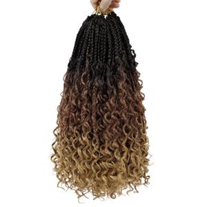 Goddess Box Braids Crochet Hair 14 Inch 8 Packs Pre-looped Bohemian Crochet Boho Box Braids With Curly Ends 3X Crochet Braids Hair for Women Synthetic Braiding Hair (14 inch, T1B/30/27)
