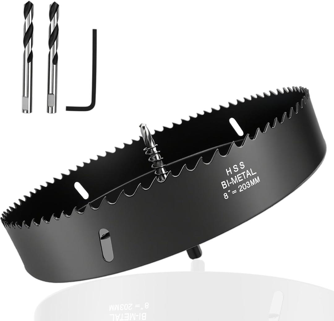 Hole Saw 8-inch Metal Hole Saw Kit Set Bi-Metal Hole Cutter Drill Bit with Sharp Teeth for Drilling Holes in Wood, Plastic, Drywall, PVC Boards (black)
