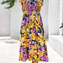 BTFBM Womens Spring 2026 Casual Maxi Dresses Short Sleeve Smocked Tiered Floral Boho Long Beach Dress with Pockets (S)