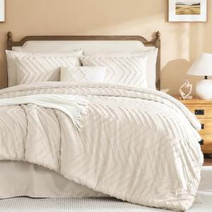 Litanika Super King Plus Size Comforter Set with Sheets Beige - 7 Pieces Bed in a Bag Oversized King Boho Tufted Complete Bedding Sets with Comforter, Sheets, Pillowcases & Shams