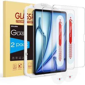 SPARIN Screen Protector for iPad Air 11 Inch M3/M2 (2025/2024, 7th/6th Generation), Auto-Alignment Frame, 9H Tempered Glass Film, Apple Pencil Compatible and Case Friendly, Ultra Clear [2 Pack]