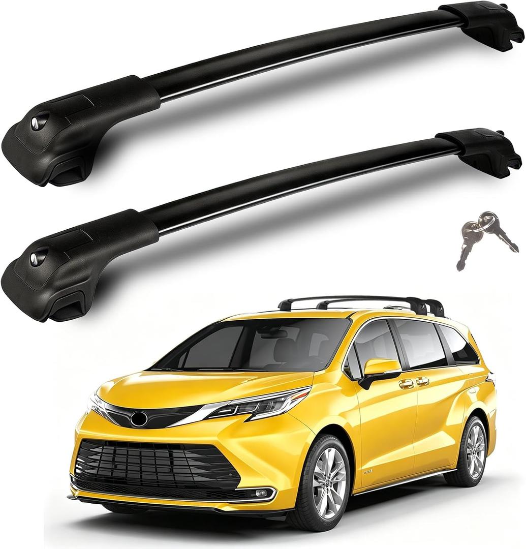 300LBS Roof Rack Cross Bars Compatible with Toyota Sienna 2021-2026 Heavy-Duty Aluminum Crossbars Lockable Roof Rails Rooftop Cargo Basket Carrier Bag Luggage Canoe Kayak Bike