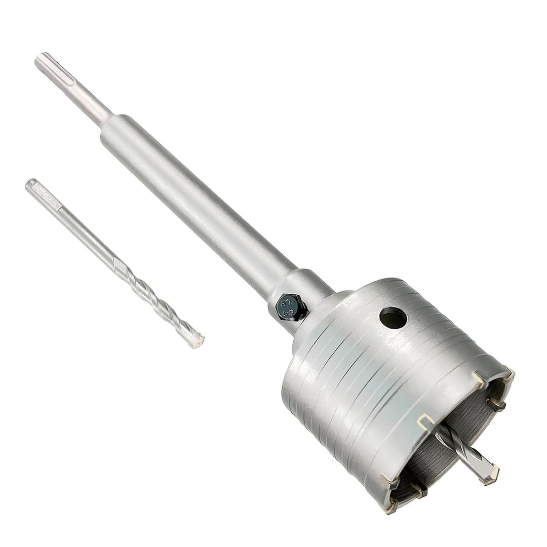 2-1/2" Concrete Hole Saw, Tungsten Steel Core Bit for Cinder Block, Brick, Rock, Plank Walls for Pipes or mini Split Lines, with SDS Plus Shank and 2 Center Positioning Drill Bits.