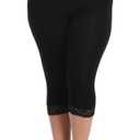 Kotii Women's Plus Size Lace Trim Capri Leggings Stretch Crop Leggings Summer Tights Pants (Black, XL)