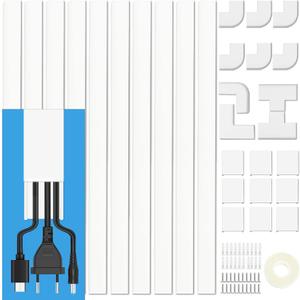 Cord Cover Raceway Kit - 157" Paintable Cable Concealer, Wire Hider for TV Wall Mounting and Wire Management (Medium, White)