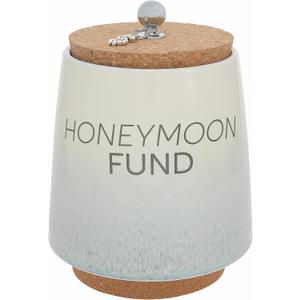 Pavilion Gift Company - Honeymoon Fund 6.5-inch Unique Ceramic Piggy Bank Savings Bank Money Jar with Cork Base and Cork Lid, Ombre Gray