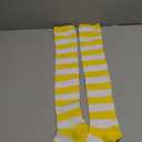 DAZCOS Striped Thigh High Socks Elastic Over The Knee Knit Stockings for Halloween Christmas Daily and Cosplay (One Size, Yellow+white)