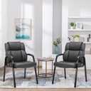 CLATINA Leather Guest Chair with Padded Arm Rest for Reception Meeting Conference and Waiting Room Side Office Home Black 2 Pack