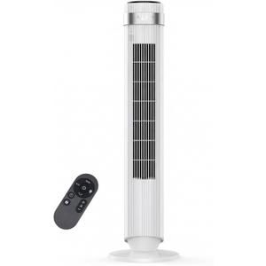OLIXIS Tower Fan for Bedroom, 28dB Quiet Floor Standing Fan with Remote, 12H Timer, 5 Speeds, 4 Modes, LED Display, Portable Bladeless Oscillating Cooling Fan for Indoor, Home, Office - White, 35 Inch