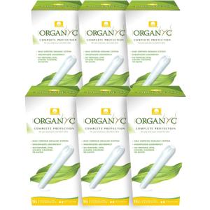 Organyc - 100% Certified Organic Cotton Tampons - Cardboard Applicator, Free from Chlorine, Perfumes, Rayon, and Chemicals, Regular Flow, 16 Count (Pack of 6).