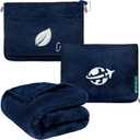 PAVILIA Travel Blanket and Pillow, Arms Opening Airplane Blankets for Adults, Compact Plane Blanket with Arm Hole 2-in-1 Bag for Flight Car Camping Fit in Luggage Backpack Traveler Gift, Navy Blue (65 x 40 inches)
