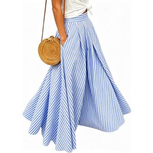 Mansy Women's Plaid Gingham Maxi Skirt High Waist A Line Pleated Flared Summer Casual Swing Long Skirt 2026 (Blue, M)