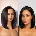 GORGIUS Black Bob Lace Front Wig Glueless Straight Short Wigs Upgrade with Human-Hair-Like Sythetic Hair Pre Cut Pre Plucked Side Part Hairline 12 Inch