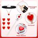 party greeting Valentine's Day Queen Costume Accessories Valentines Party Accessories Gold Queen Crown Headband Choker Wand Red Hearts Earrings Costume Kit for Valentine's Day Cosplay Carnival