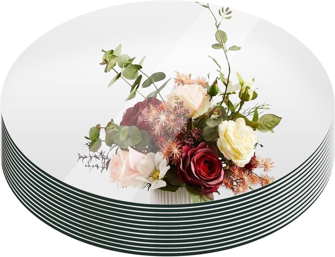 Suwimut Set of 12 Round Mirrors for Centerpieces, 12 Inch Glass Mirrors Candle Plate Circle Mirror Trays Large Glass Mirror Tiles for Table Centerpieces, Wedding, Party Decorations, Crafts, Wall Decor