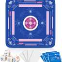 Mahjong Mat with Rules for Table with 6 Mahjong Playing Instructions,4 Mahjong Tile Mixer & 4 Dice,Non-Slip and Silent Travel Mahjong Set for Mahjong/Poker/Board Games/Card Games/Dominoes