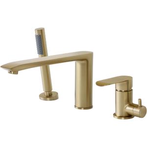 PHASAT Bathtub Faucet Brushed Gold,Tub Filler Faucet Deck Mounted,Solid Brass Tub Faucet 3 Holes Single Handle With Handheld Shower,PU5J09 PHASAT Bathtub Faucet Brushed Gold,Tub Filler Faucet Deck Mounted,Solid Brass Tub Faucet 3 Holes Single Handle With Handheld Shower,PU5J09