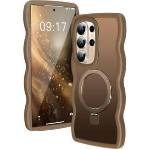 [Magnetic Stand & Cute Wave Frame]Case for Samsung Galaxy S26 Ultra [Fit for MagSafe]MIL-Grade Drop Protection Non Yellowing Matte Translucent Back Phone Case Cover for Galaxy S26 Ultra, Desert Gold