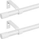 2 Pack White Curtain Rods for Windows 48 to 84 inch, Heavy Duty Adjustable Window Curtain Rod for Living Room, 5/8 inch Diameter Metal Standard Drapery Rod Set with Bracket, Easy Install - White