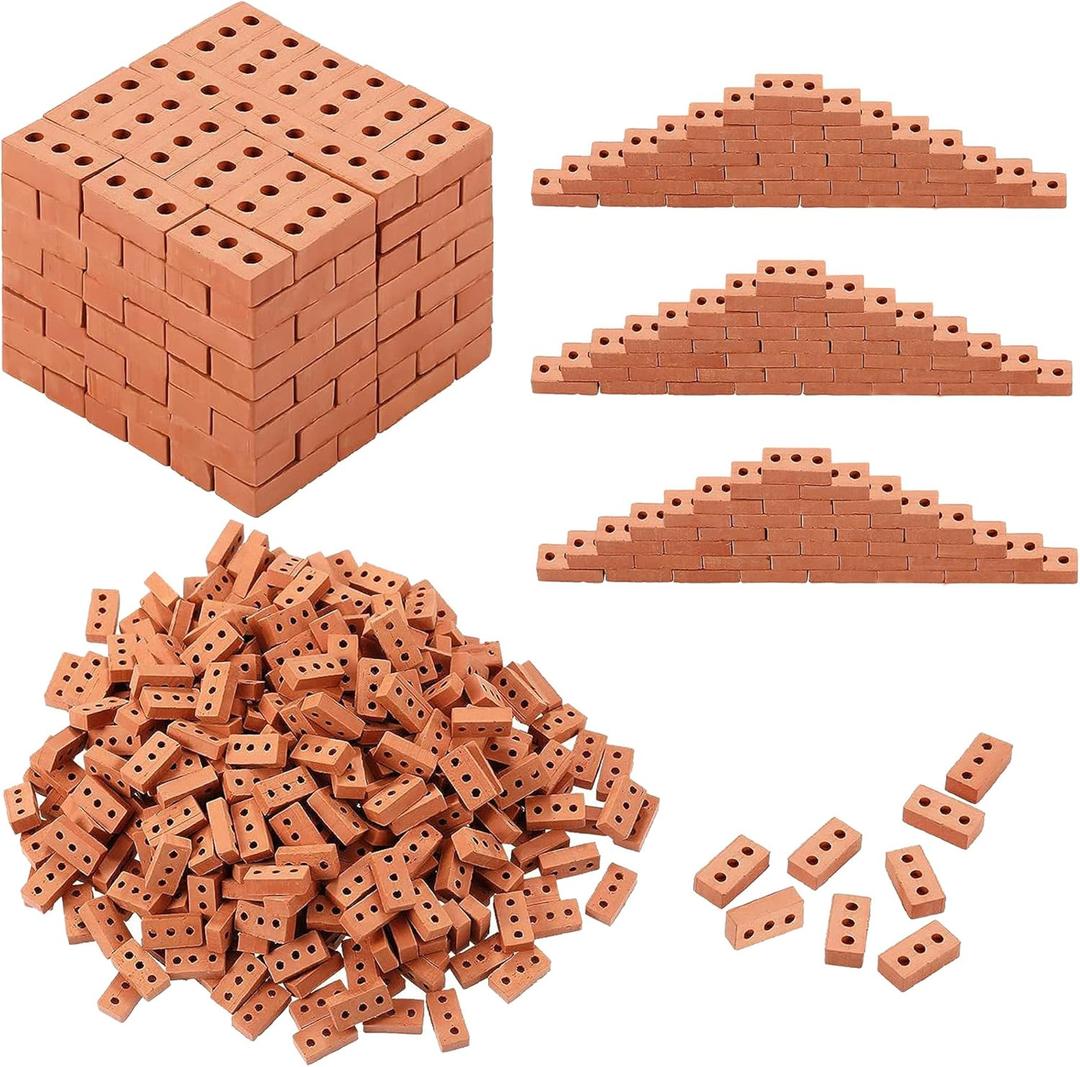 Woohome 200 PCS Mini Bricks Tiny Bricks for Landscaping Miniature Bricks Small Bricks for Crafts Realistic Fake Bricks Mini Blocks for Dollhouse Mini Garden Accessories (3 Holes Mini Red)